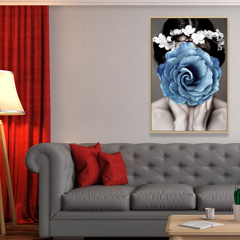 Stylish Woman Wearing Mask Canvas for Girls Bedroom, Light Color, Textured Surface Clearhalo 'Art Gallery' 'Canvas Art' 'Contemporary Art Gallery' 'Modern' Arts' 1639024