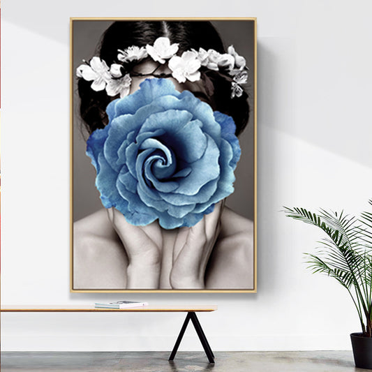 Stylish Woman Wearing Mask Canvas for Girls Bedroom, Light Color, Textured Surface Clearhalo 'Art Gallery' 'Canvas Art' 'Contemporary Art Gallery' 'Modern' Arts' 1639025