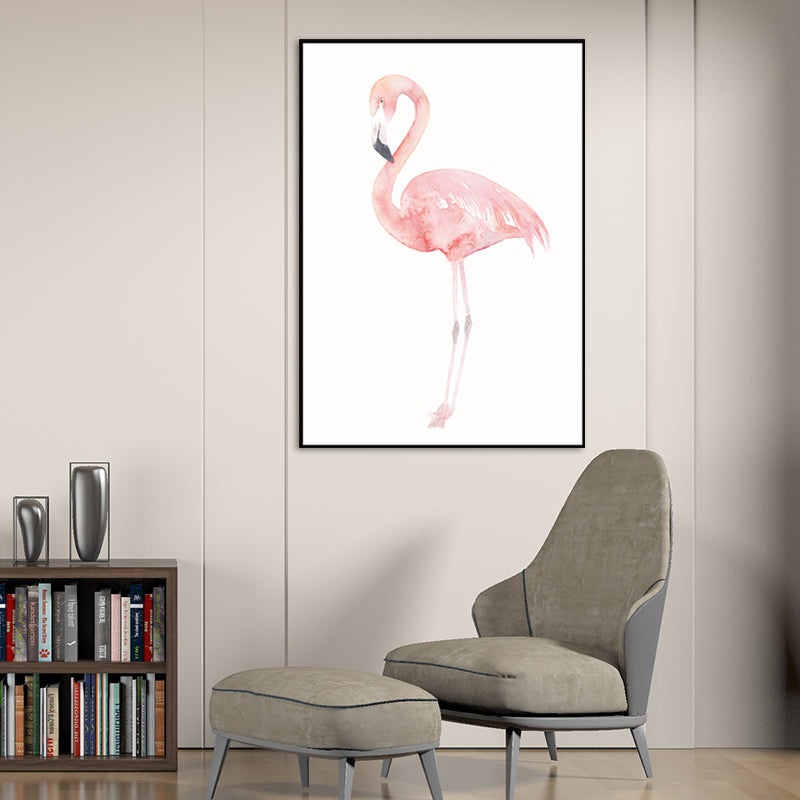 Trendy Flamingo Painting Wall Art for Living Room Animal Print Canvas in Pink-White Clearhalo 'Art Gallery' 'Canvas Art' 'Kids' Arts' 1639046