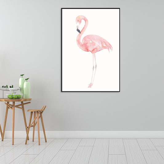 Trendy Flamingo Painting Wall Art for Living Room Animal Print Canvas in Pink-White Clearhalo 'Art Gallery' 'Canvas Art' 'Kids' Arts' 1639047