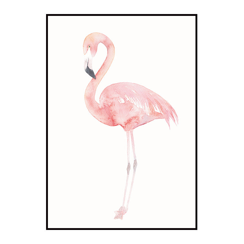 Trendy Flamingo Painting Wall Art for Living Room Animal Print Canvas in Pink-White Clearhalo 'Art Gallery' 'Canvas Art' 'Kids' Arts' 1639048