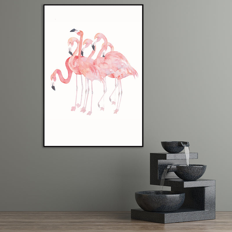 Trendy Flamingo Painting Wall Art for Living Room Animal Print Canvas in Pink-White Clearhalo 'Art Gallery' 'Canvas Art' 'Kids' Arts' 1639053