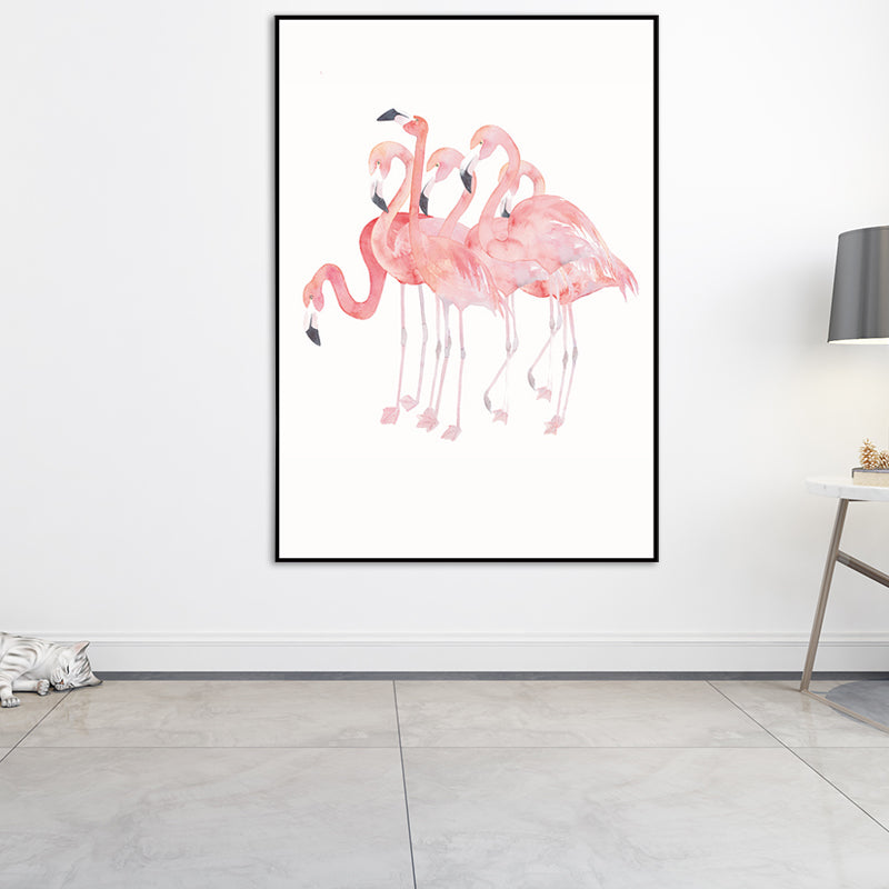 Trendy Flamingo Painting Wall Art for Living Room Animal Print Canvas in Pink-White Clearhalo 'Art Gallery' 'Canvas Art' 'Kids' Arts' 1639054