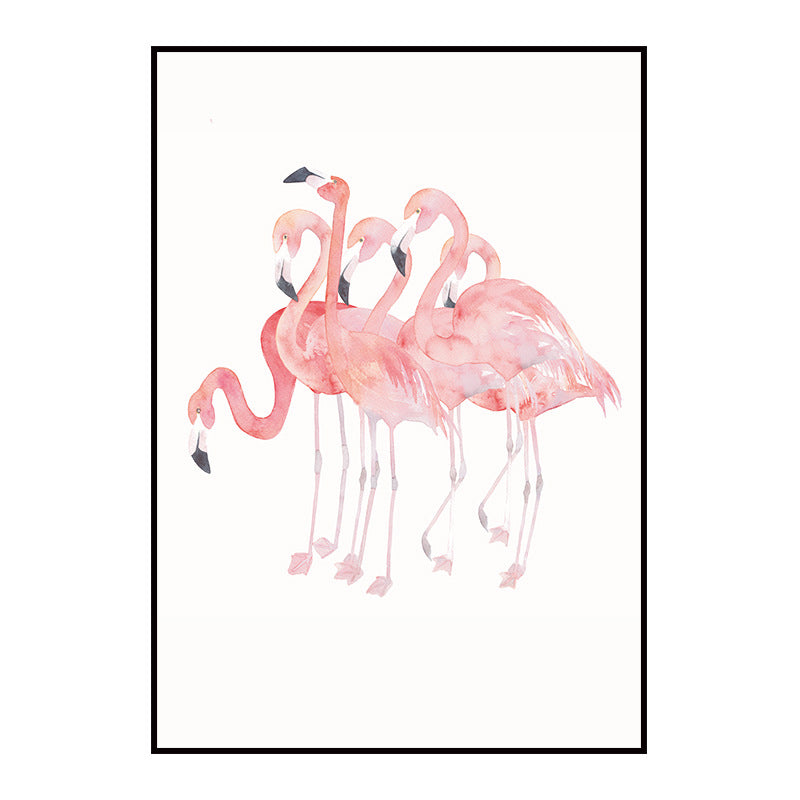 Trendy Flamingo Painting Wall Art for Living Room Animal Print Canvas in Pink-White Clearhalo 'Art Gallery' 'Canvas Art' 'Kids' Arts' 1639055
