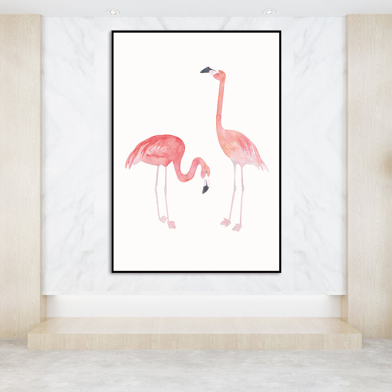 Trendy Flamingo Painting Wall Art for Living Room Animal Print Canvas in Pink-White Clearhalo 'Art Gallery' 'Canvas Art' 'Kids' Arts' 1639060