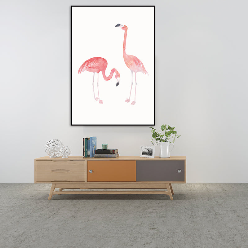 Trendy Flamingo Painting Wall Art for Living Room Animal Print Canvas in Pink-White Clearhalo 'Art Gallery' 'Canvas Art' 'Kids' Arts' 1639061