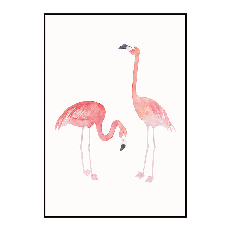 Trendy Flamingo Painting Wall Art for Living Room Animal Print Canvas in Pink-White Clearhalo 'Art Gallery' 'Canvas Art' 'Kids' Arts' 1639062