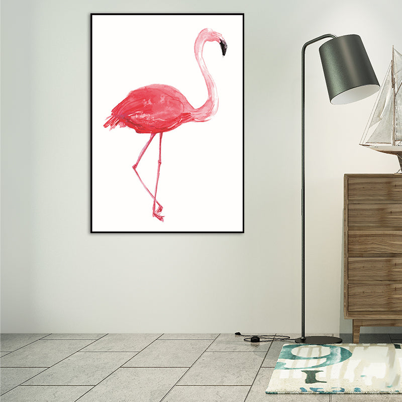 Trendy Flamingo Painting Wall Art for Living Room Animal Print Canvas in Pink-White Clearhalo 'Art Gallery' 'Canvas Art' 'Kids' Arts' 1639067