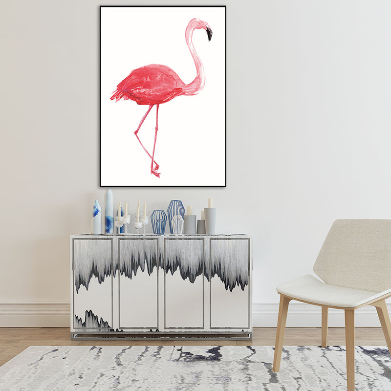 Trendy Flamingo Painting Wall Art for Living Room Animal Print Canvas in Pink-White Clearhalo 'Art Gallery' 'Canvas Art' 'Kids' Arts' 1639068