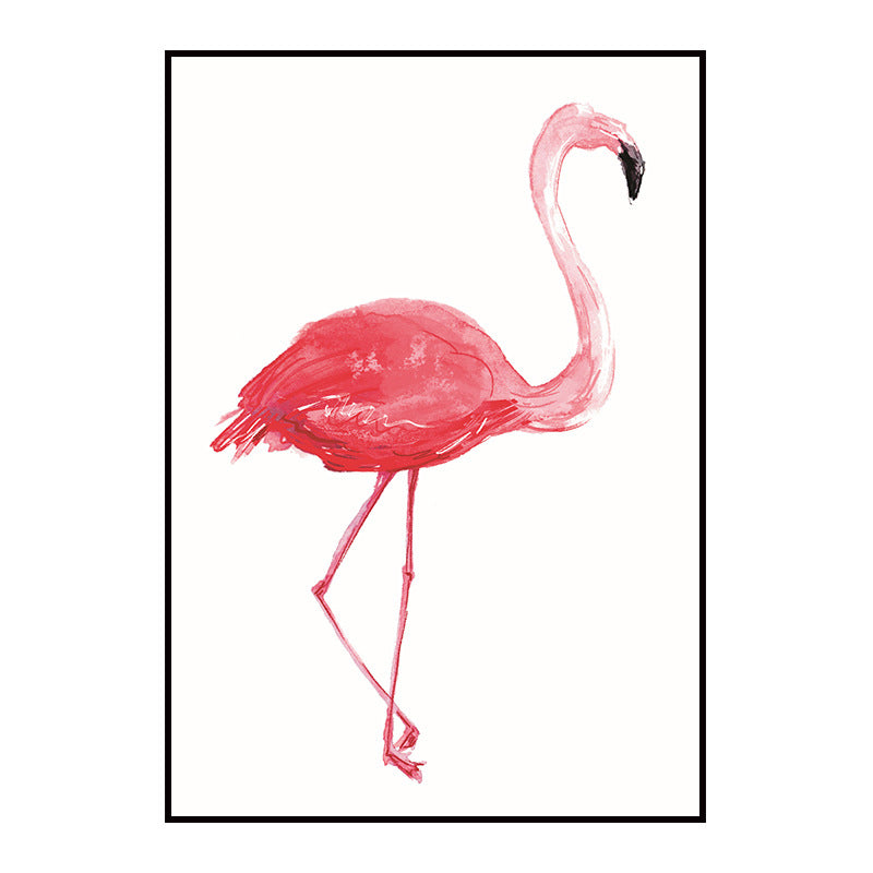 Trendy Flamingo Painting Wall Art for Living Room Animal Print Canvas in Pink-White Clearhalo 'Art Gallery' 'Canvas Art' 'Kids' Arts' 1639069