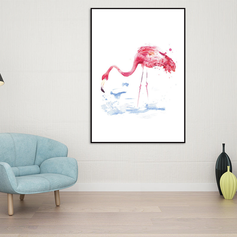 Trendy Flamingo Painting Wall Art for Living Room Animal Print Canvas in Pink-White Clearhalo 'Art Gallery' 'Canvas Art' 'Kids' Arts' 1639074