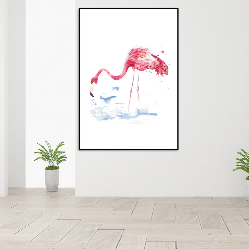 Trendy Flamingo Painting Wall Art for Living Room Animal Print Canvas in Pink-White Clearhalo 'Art Gallery' 'Canvas Art' 'Kids' Arts' 1639075