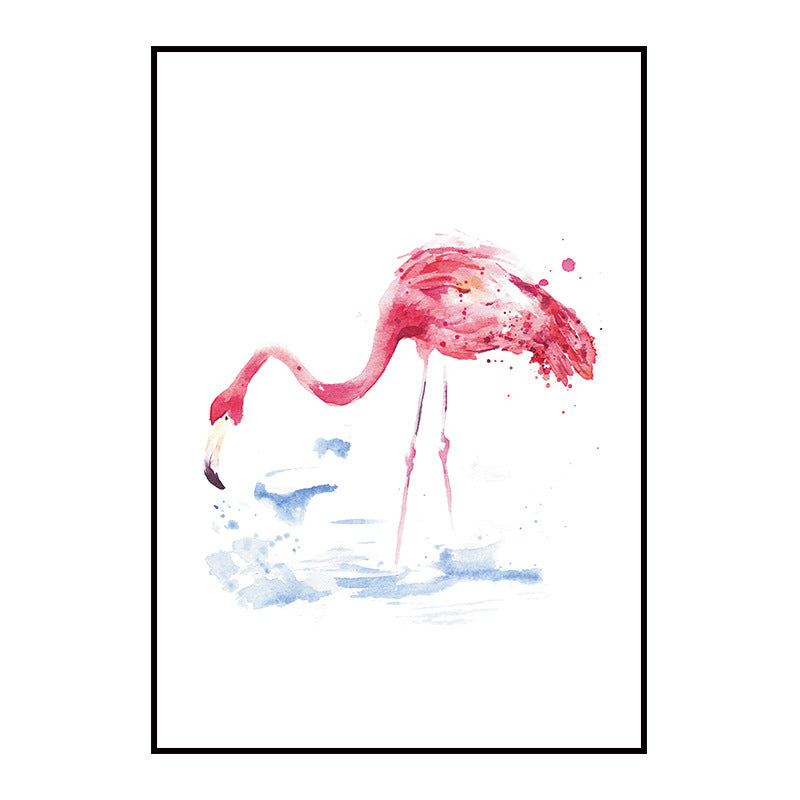 Trendy Flamingo Painting Wall Art for Living Room Animal Print Canvas in Pink-White Clearhalo 'Art Gallery' 'Canvas Art' 'Kids' Arts' 1639076