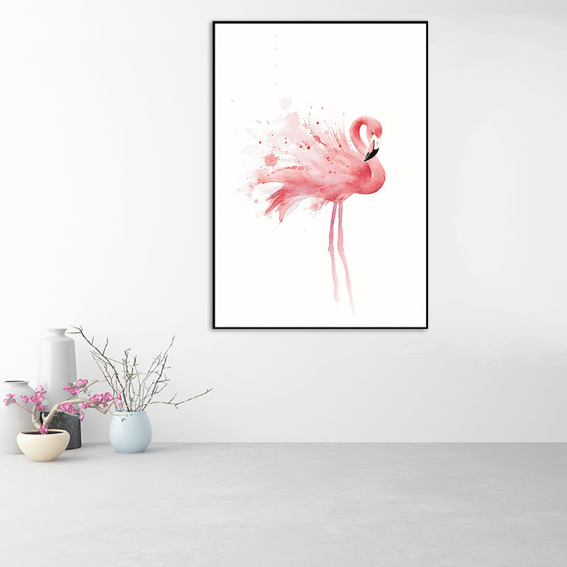 Trendy Flamingo Painting Wall Art for Living Room Animal Print Canvas in Pink-White Clearhalo 'Art Gallery' 'Canvas Art' 'Kids' Arts' 1639081
