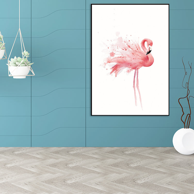 Trendy Flamingo Painting Wall Art for Living Room Animal Print Canvas in Pink-White Clearhalo 'Art Gallery' 'Canvas Art' 'Kids' Arts' 1639082