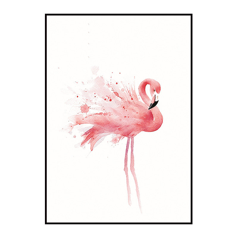 Trendy Flamingo Painting Wall Art for Living Room Animal Print Canvas in Pink-White Clearhalo 'Art Gallery' 'Canvas Art' 'Kids' Arts' 1639083