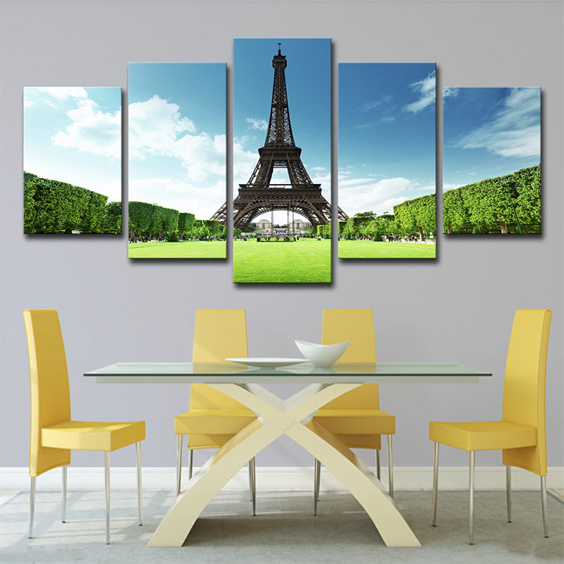Canvas Multi-Piece Art Print Global Inspired Front View of Eiffel Tower and Grassland Wall Decor Clearhalo 'Arts' 'Canvas Art' 1639095