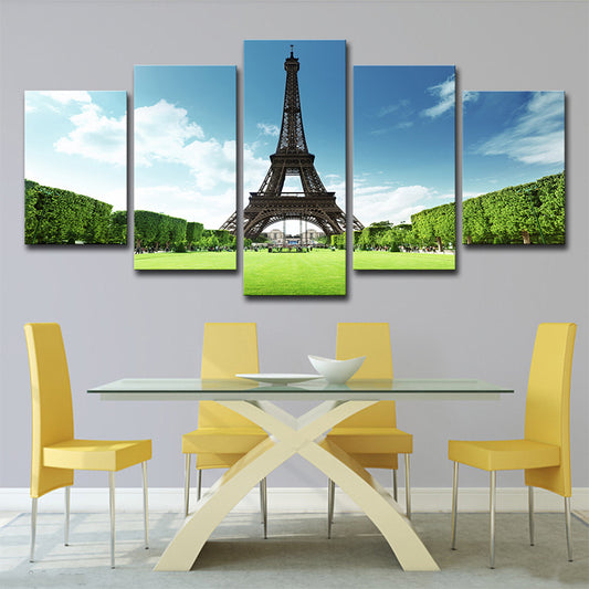 Canvas Multi-Piece Art Print Global Inspired Front View of Eiffel Tower and Grassland Wall Decor Clearhalo 'Arts' 'Canvas Art' 1639095