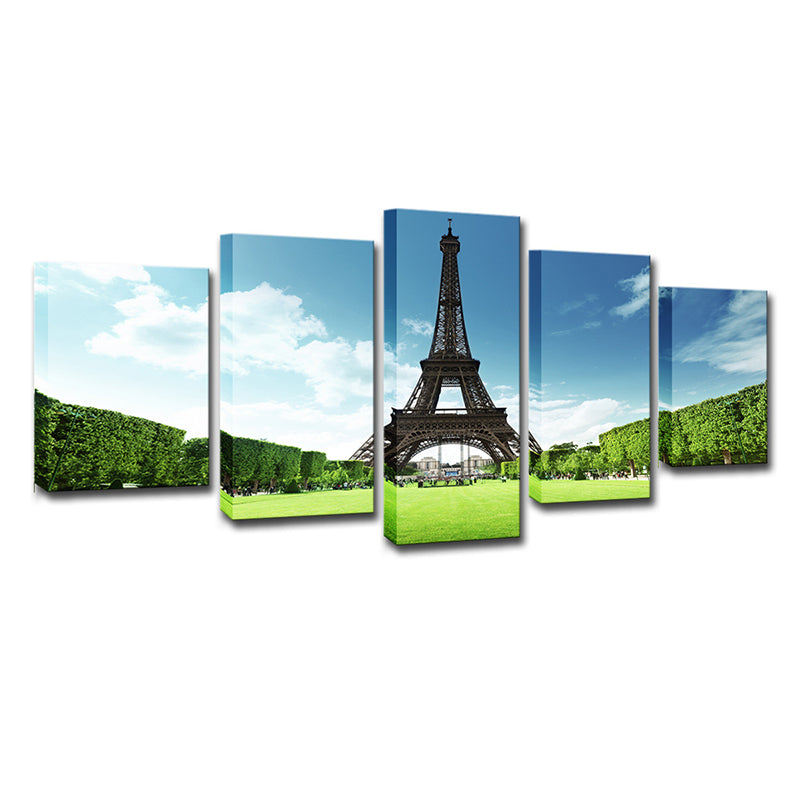 Canvas Multi-Piece Art Print Global Inspired Front View of Eiffel Tower and Grassland Wall Decor