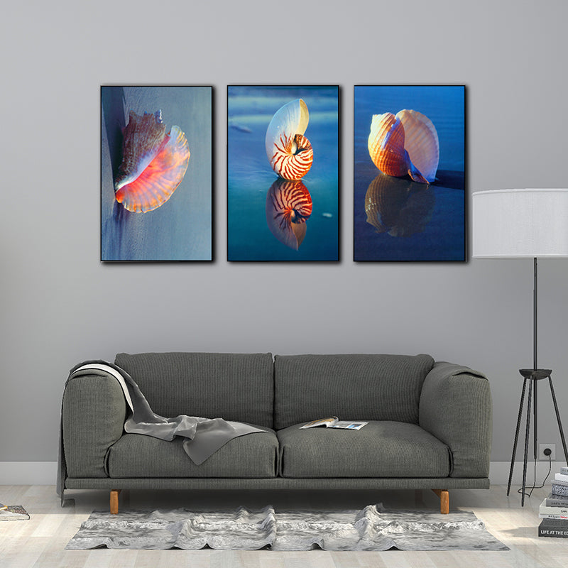 Photo Printed Sea Shell Canvas Wall Art for Living Room, Blue and Pink, Set of 3 Blue 16" x 24" Clearhalo 'Art Gallery' 'Canvas Art' 'Contemporary Art Gallery' 'Modern' Arts' 1639101