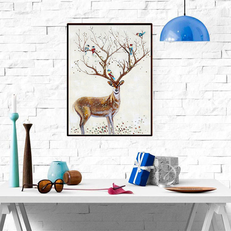 Brown Deer Painting Wall Art Textured Surface Canvas Print for Childrens Bedroom Brown Design 1 Clearhalo 'Art Gallery' 'Canvas Art' 'Kids' Arts' 1639106