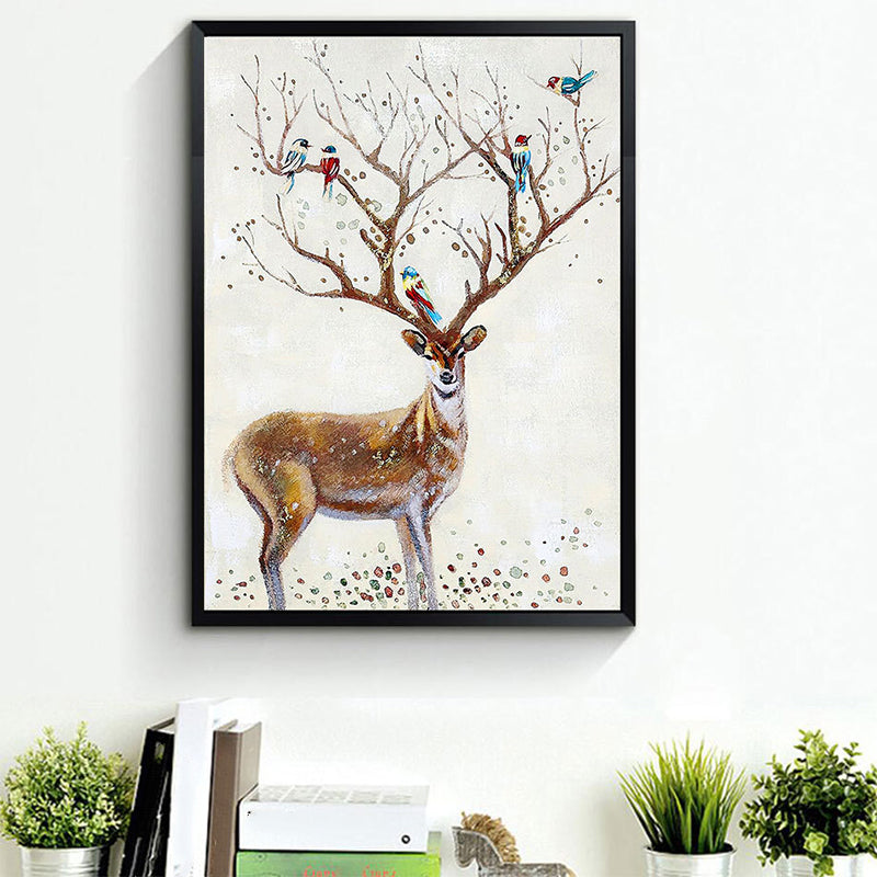 Brown Deer Painting Wall Art Textured Surface Canvas Print for Childrens Bedroom Clearhalo 'Art Gallery' 'Canvas Art' 'Kids' Arts' 1639107
