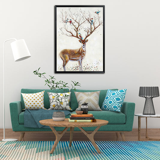 Brown Deer Painting Wall Art Textured Surface Canvas Print for Childrens Bedroom Clearhalo 'Art Gallery' 'Canvas Art' 'Kids' Arts' 1639108