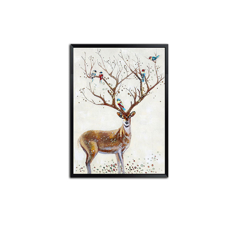 Brown Deer Painting Wall Art Textured Surface Canvas Print for Childrens Bedroom Clearhalo 'Art Gallery' 'Canvas Art' 'Kids' Arts' 1639109