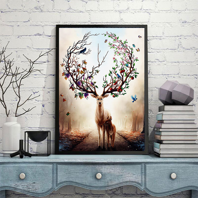 Brown Deer Painting Wall Art Textured Surface Canvas Print for Childrens Bedroom Clearhalo 'Art Gallery' 'Canvas Art' 'Kids' Arts' 1639114