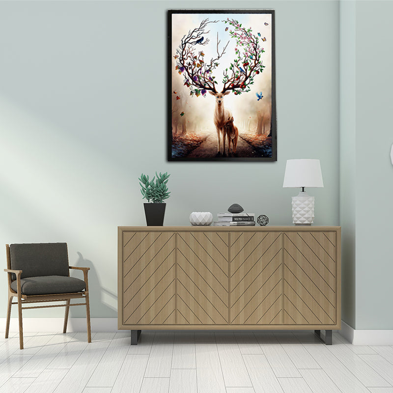 Brown Deer Painting Wall Art Textured Surface Canvas Print for Childrens Bedroom Clearhalo 'Art Gallery' 'Canvas Art' 'Kids' Arts' 1639115