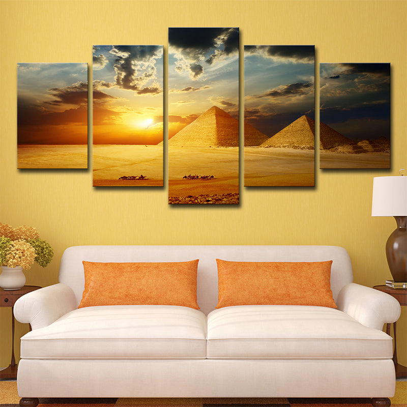 Gold Sunset Egypt Pyramids Canvas Landmark Global Inspired Multi-Piece Wall Art Print Gold Clearhalo 'Arts' 'Canvas Art' 1639134