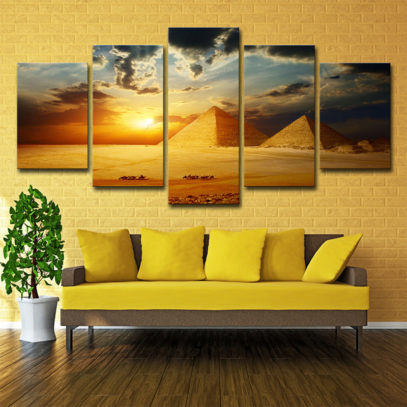 Gold Sunset Egypt Pyramids Canvas Landmark Global Inspired Multi-Piece Wall Art Print Clearhalo 'Arts' 'Canvas Art' 1639135
