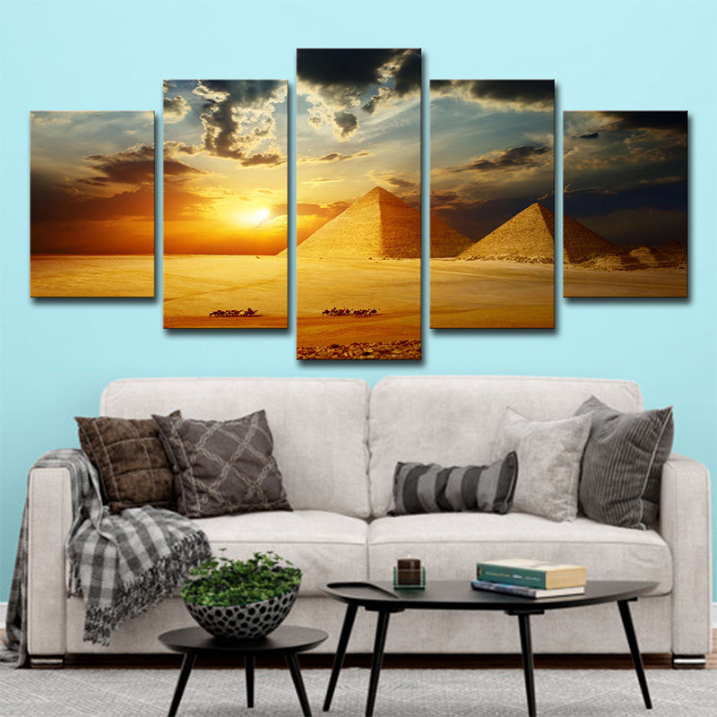 Gold Sunset Egypt Pyramids Canvas Landmark Global Inspired Multi-Piece Wall Art Print Clearhalo 'Arts' 'Canvas Art' 1639136