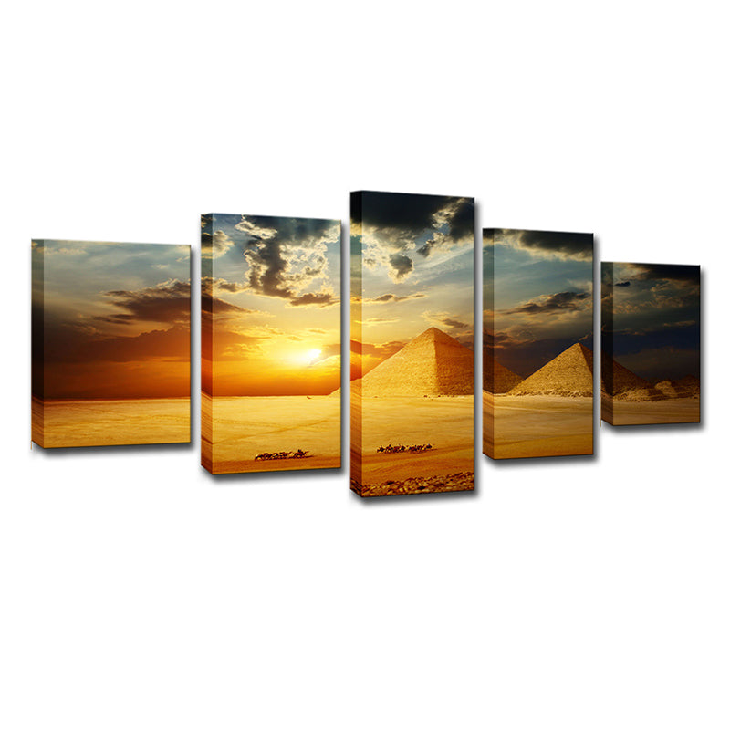 Gold Sunset Egypt Pyramids Canvas Landmark Global Inspired Multi-Piece Wall Art Print Clearhalo 'Arts' 'Canvas Art' 1639137