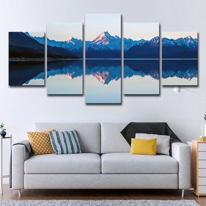Mountain Lake Reflections Canvas Print Nordic Multi-Piece Living Room Wall Art Decor Blue Clearhalo 'Arts' 'Canvas Art' 1639141