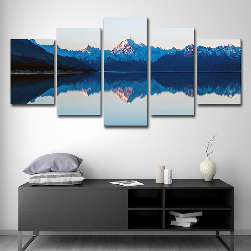 Mountain Lake Reflections Canvas Print Nordic Multi-Piece Living Room Wall Art Decor Clearhalo 'Arts' 'Canvas Art' 1639142