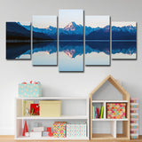 Mountain Lake Reflections Canvas Print Nordic Multi-Piece Living Room Wall Art Decor Clearhalo 'Arts' 'Canvas Art' 1639143