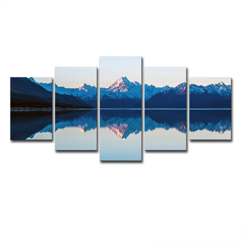 Mountain Lake Reflections Canvas Print Nordic Multi-Piece Living Room Wall Art Decor Clearhalo 'Arts' 'Canvas Art' 1639144