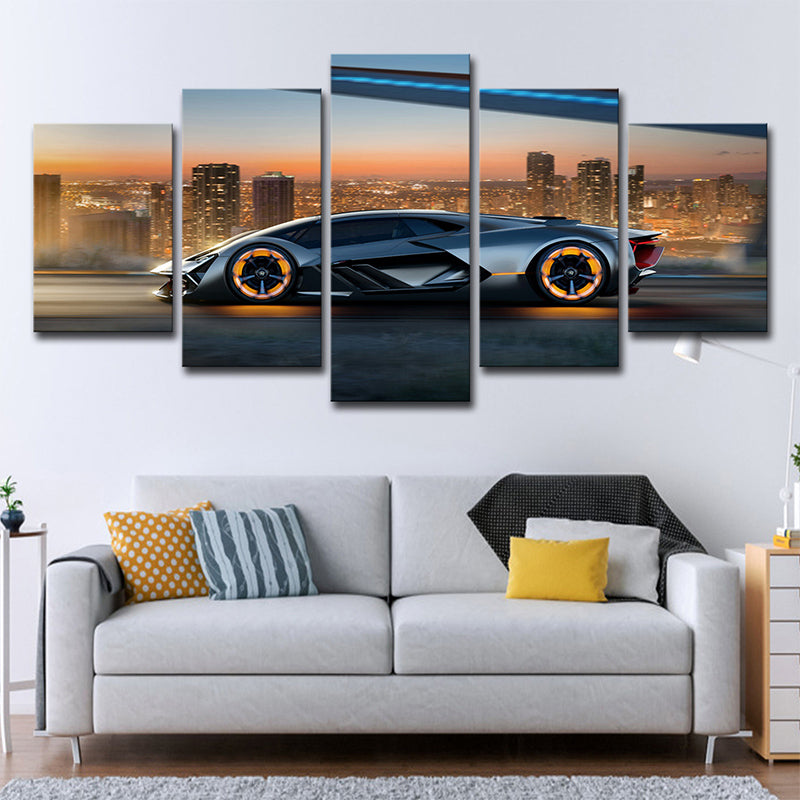 Modern Lamborghini Sports Car Art Print Canvas Multi-Piece Black Wall Decor for Boys Room Black Clearhalo 'Art Gallery' 'Canvas Art' 'Contemporary Art Gallery' 'Modern' Arts' 1639148