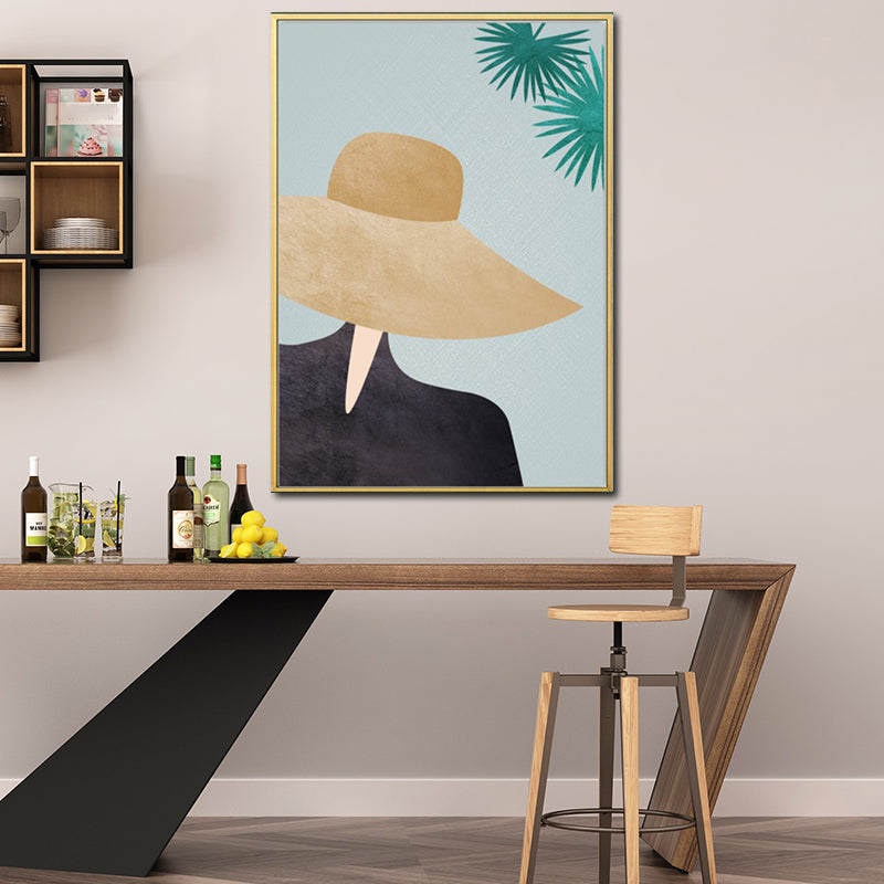 Yellow Nordic Style Canvas Art Woman Wearing Floppy Hat Wall Decor for Girls Bedroom Yellow Clearhalo 'Arts' 'Canvas Art' 1639171