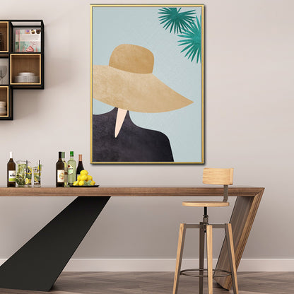 Yellow Nordic Style Canvas Art Woman Wearing Floppy Hat Wall Decor for Girls Bedroom Yellow Clearhalo 'Arts' 'Canvas Art' 1639171