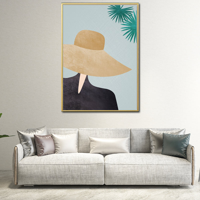 Yellow Nordic Style Canvas Art Woman Wearing Floppy Hat Wall Decor for Girls Bedroom Clearhalo 'Arts' 'Canvas Art' 1639172