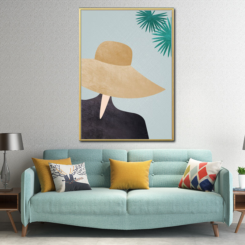 Yellow Nordic Style Canvas Art Woman Wearing Floppy Hat Wall Decor for Girls Bedroom Clearhalo 'Arts' 'Canvas Art' 1639173