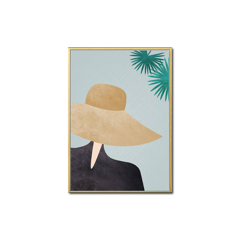 Yellow Nordic Style Canvas Art Woman Wearing Floppy Hat Wall Decor for Girls Bedroom Clearhalo 'Arts' 'Canvas Art' 1639174