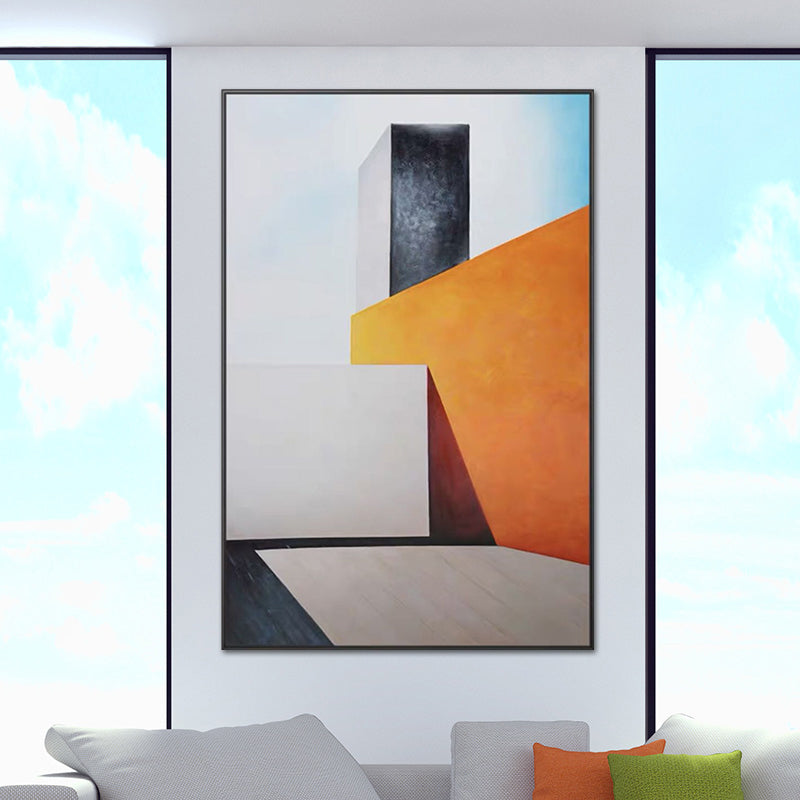 Geometric Art Print in Orange and Grey Canvas Made Wall Decoration, Textured Surface Clearhalo 'Art Gallery' 'Canvas Art' 'Industrial' 'Mid-Century Modern' 'Minimalist Art Gallery' Arts' 1639186