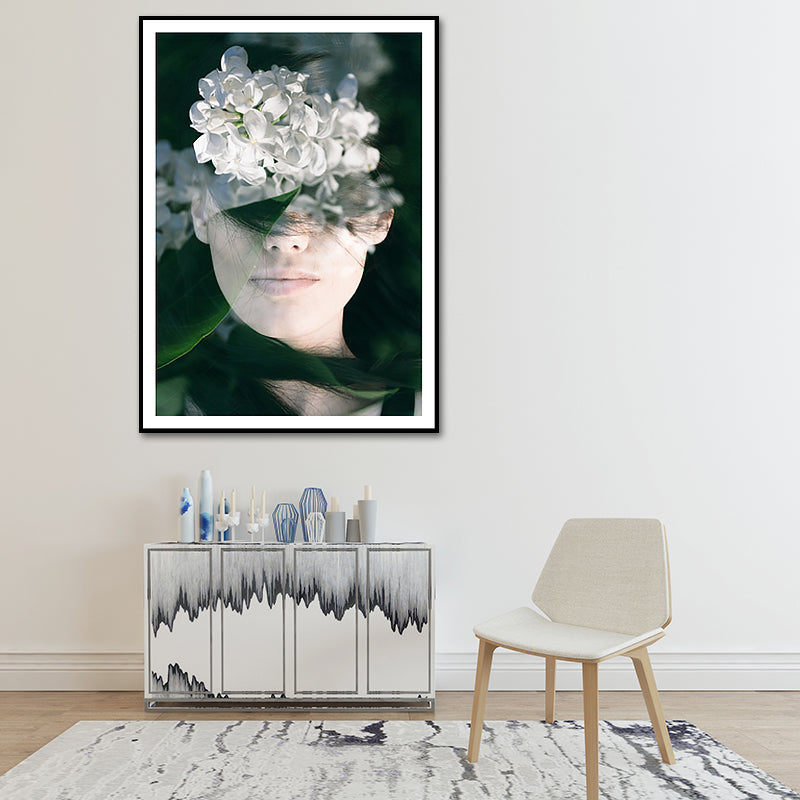 Photography Woman and Flowers Canvas Wall Art for Girls Bedroom, Green and White Clearhalo 'Arts' 'Canvas Art' 1639193