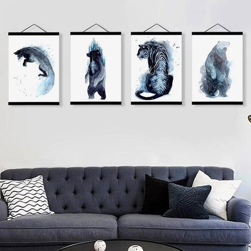 Kids Wild Animal Watercolor Canvas Art Dark Blue Textured Wall Decor for Living Room Clearhalo 'Art Gallery' 'Canvas Art' 'Kids' Arts' 1639360