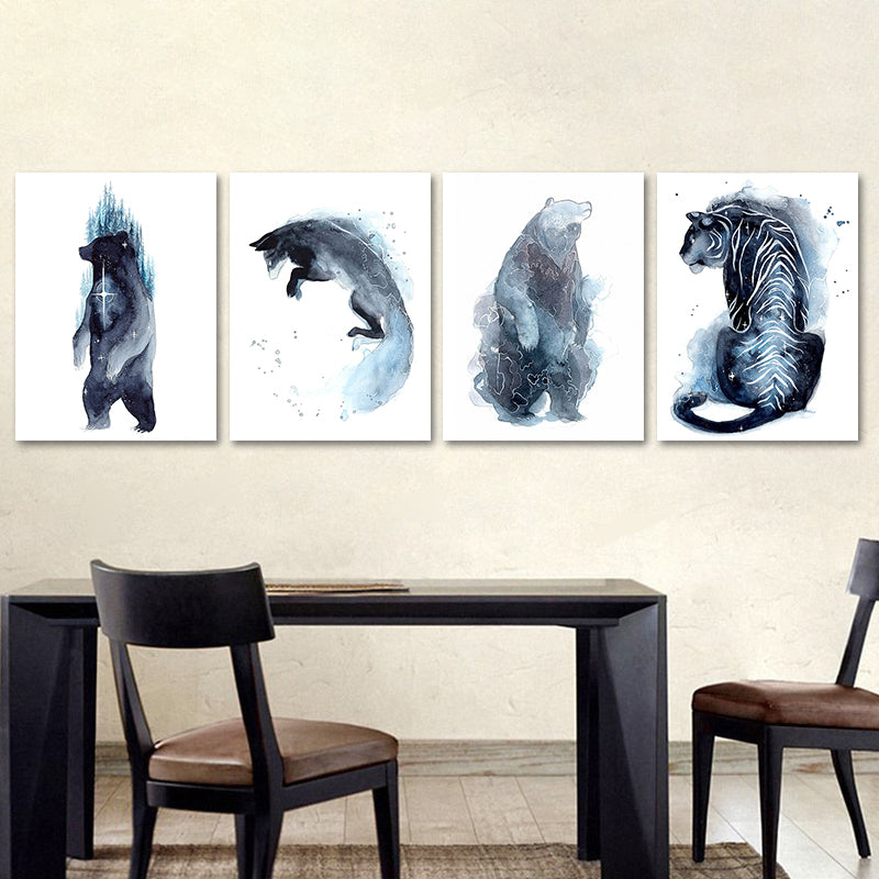 Kids Wild Animal Watercolor Canvas Art Dark Blue Textured Wall Decor for Living Room Clearhalo 'Art Gallery' 'Canvas Art' 'Kids' Arts' 1639361