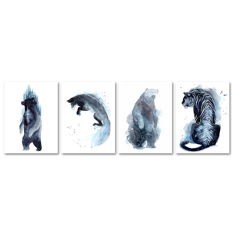 Kids Wild Animal Watercolor Canvas Art Dark Blue Textured Wall Decor for Living Room Clearhalo 'Art Gallery' 'Canvas Art' 'Kids' Arts' 1639362