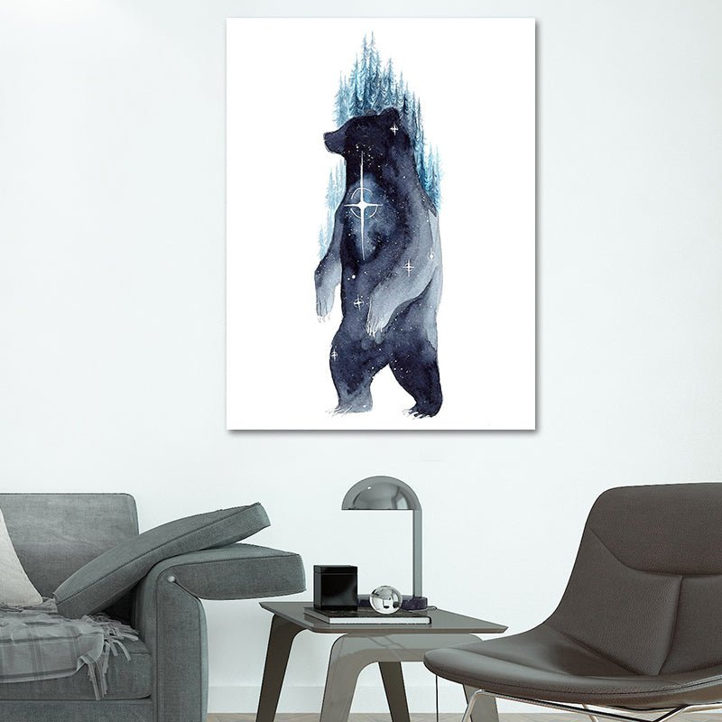 Kids Wild Animal Watercolor Canvas Art Dark Blue Textured Wall Decor for Living Room Clearhalo 'Art Gallery' 'Canvas Art' 'Kids' Arts' 1639367